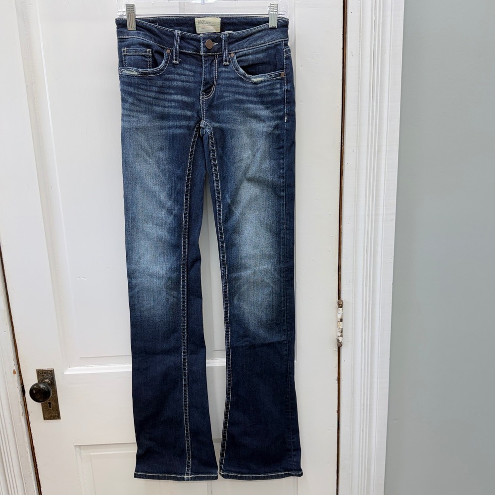 BKE Stella Bootcut Jeans Dark Wash Distressed 25XL 25 x 33.5 Long Tall ABK4308 - Picture 2 of 8